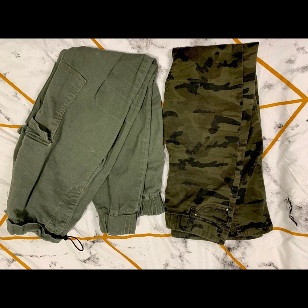 Camo skinny jeans and army green joggers